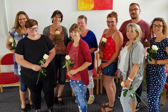 Von links nach rechts: Verena Westphal, Carmen Lübke (Referentin), Diana Drescher, Sandra Beckmann, Matthias Fickler, Jenny Wassermann, Michaela Trieb, Kerstin Maruschke, Jana Kowalka (Referentin)  