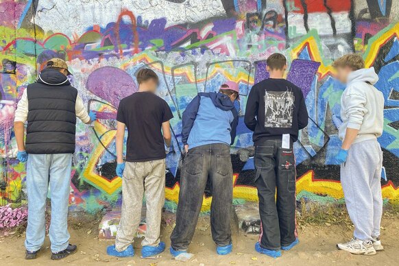 Graffiti-Workshop an der Stadionmauer