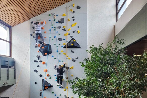 Die Kletterwand in der Tiele-Winckler-Schule ist über 10 Meter hoch